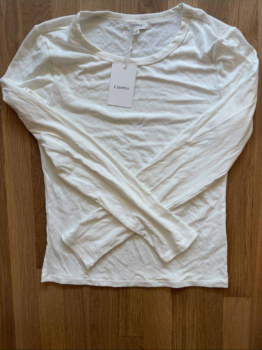 Z Supply Long Sleeve Scoop Neck Top in Off White